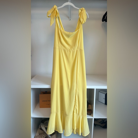 Lulus Dresses & Skirts - Tie-Shoulder Yellow Maxi Dress